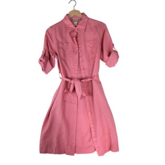 L.L.Bean Pink Linen Blend Button Shirt Dress Size S Petite - Picture 5 of 8
